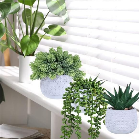 small artificial succulent potted plants faux greenery home office decor 3 set - Picture 2 of 8